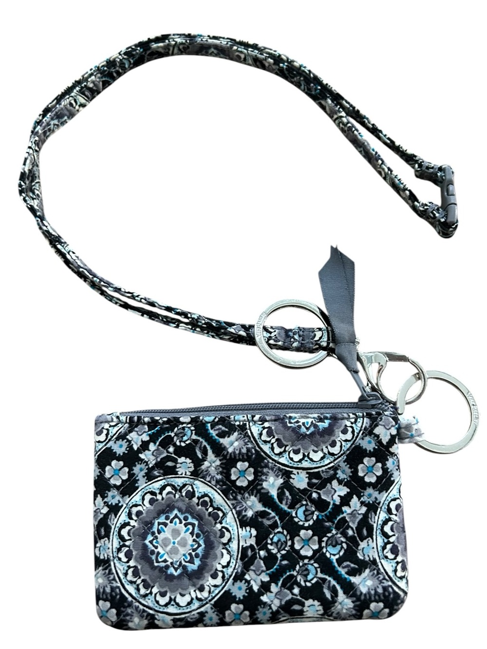 Vera Bradley Black & Blue Floral Quilted ID Holder/ Matching Lanyard/ Keyring